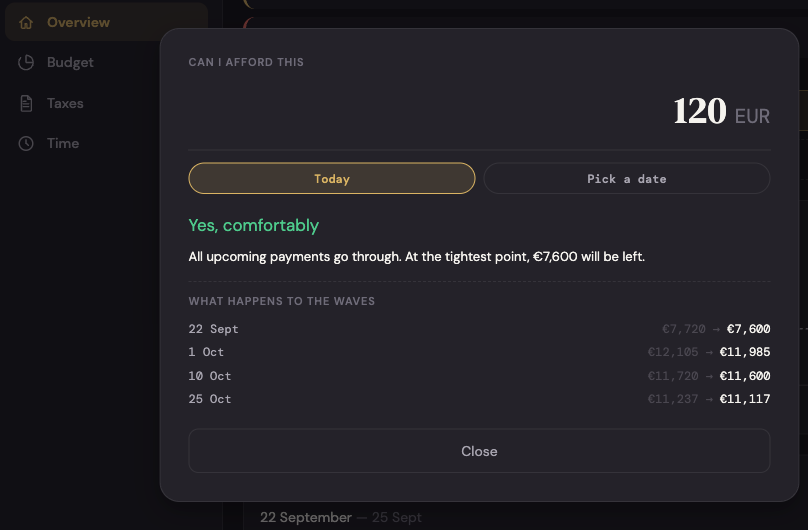 Can I afford this — a calculation in Budget Guru